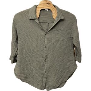 Kona Sol‎ Green Lightweight Gauz Boho Button Down 3/4 Sleeve Shirt Size XL
